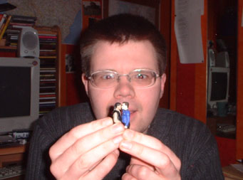 John making the Corgi Lister and Rimmer figures kiss. What an ugly cunt.