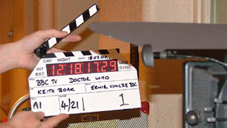 The clapperboard for the first shot of Doctor Who. No fancy publicity shots for us.